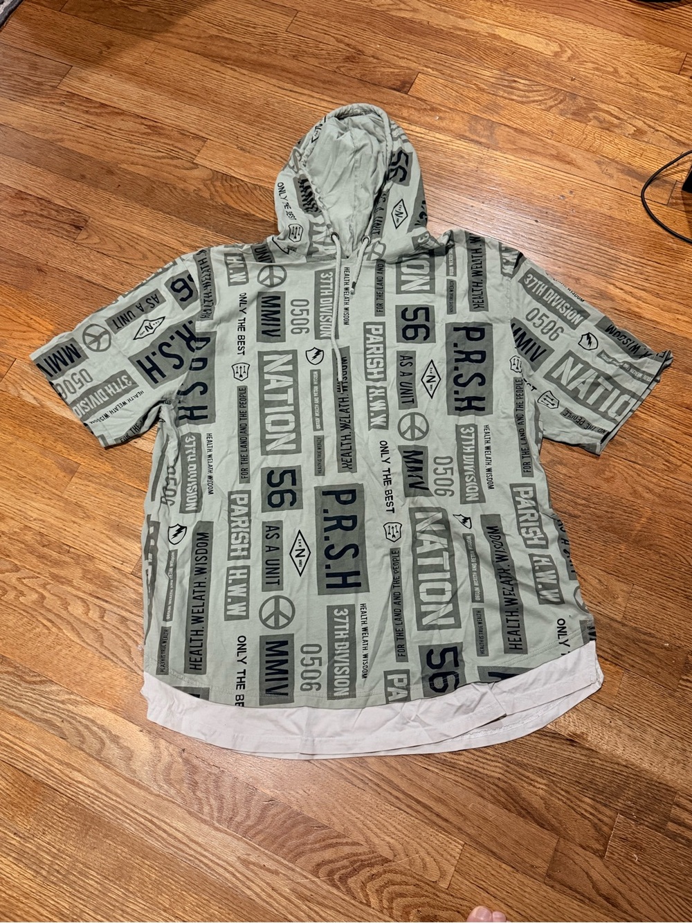 Parish Nation Hooded Short-Sleeve Shirt in Sage Green Size 4XL